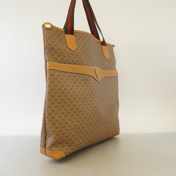 GUCCIAuth  Sherry Line 002 40 0694 Women's Coated Canvas Tote Bag Light Brown - Picture 2 of 10